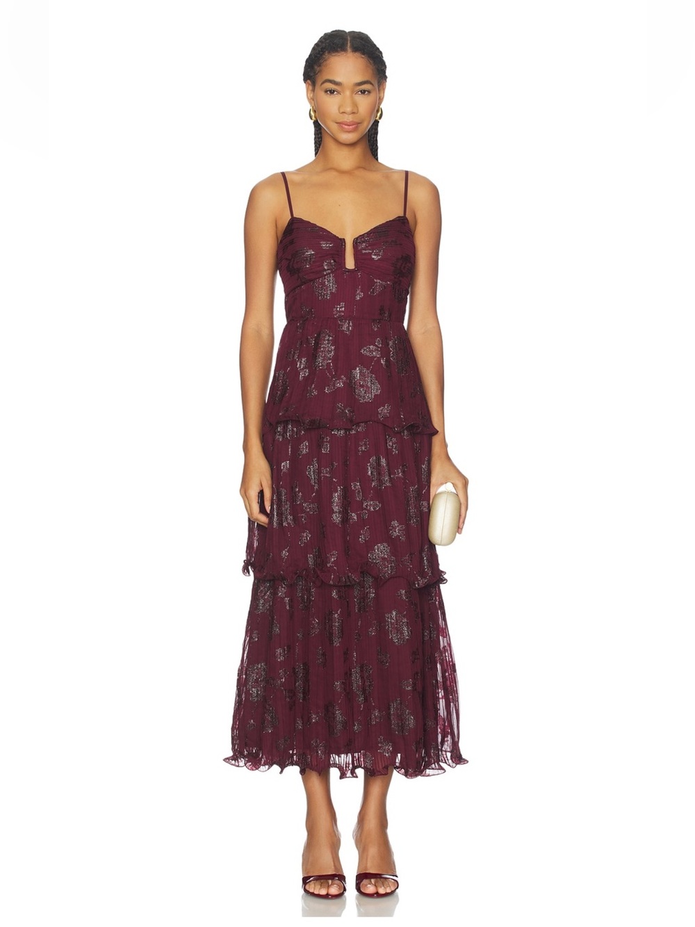 ASTR The Label- Lupin Dress in Wine Floral Print- Size Small